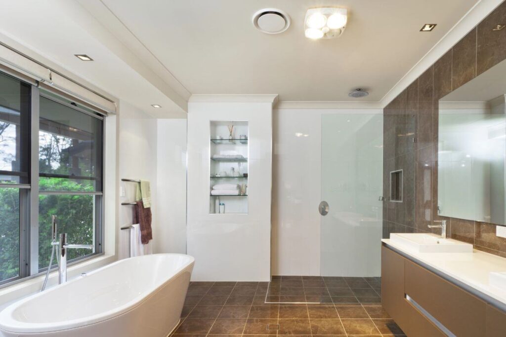 Ceiling heat lamp in modern bathroom in Parkwood, Perth WA